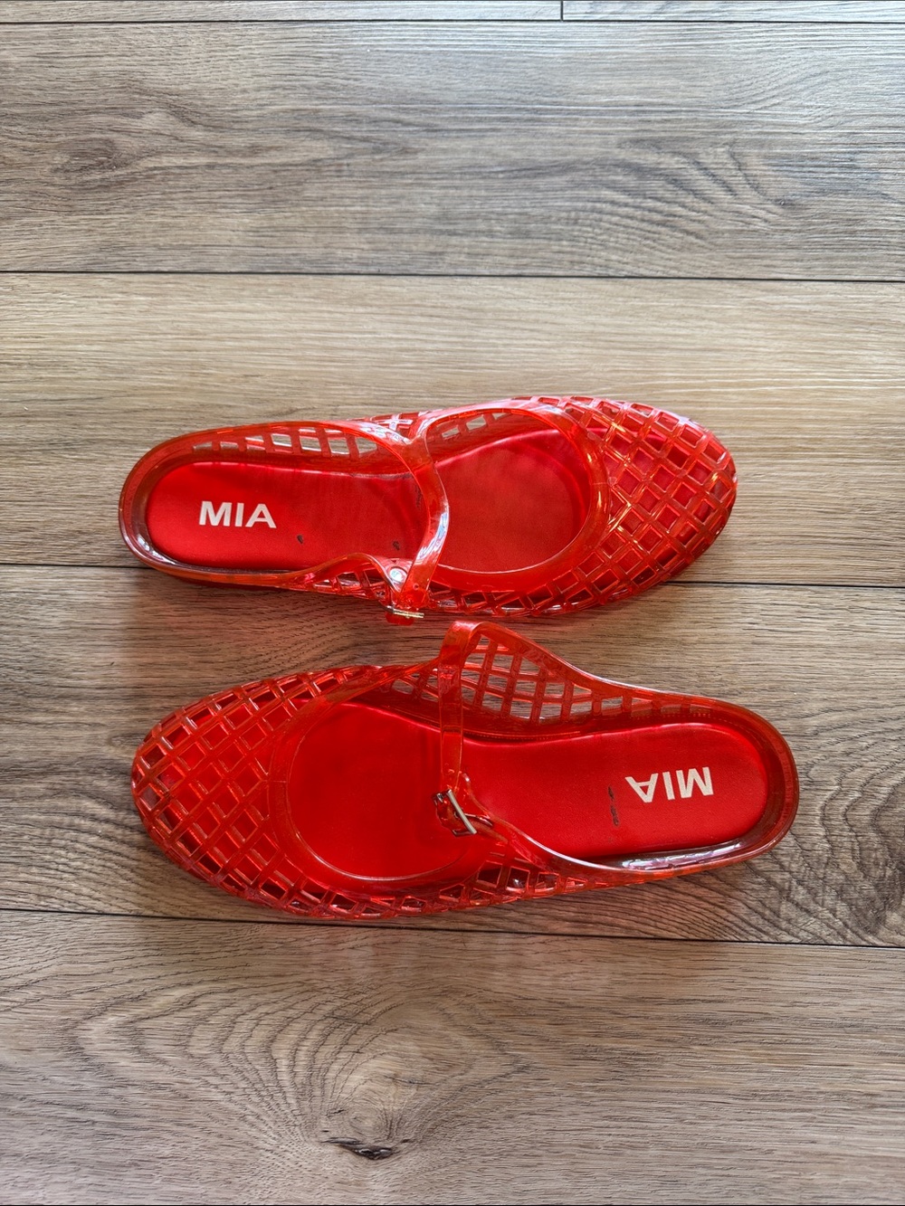 MIA Red Jelly Lattice Mary Jane Flats